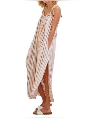 Sundry Stripes Tie Maxi Dress 100% Cotton Size 0  Boho- Coastal Cottagecore